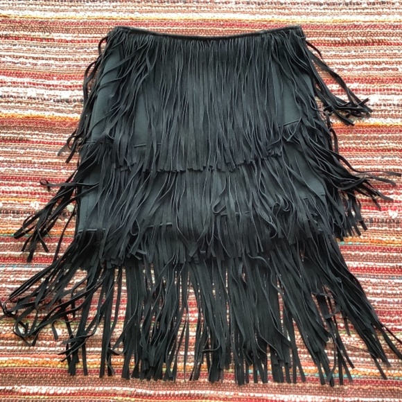 Lamarque suede fringe tiered skirt size S - Picture 3 of 7